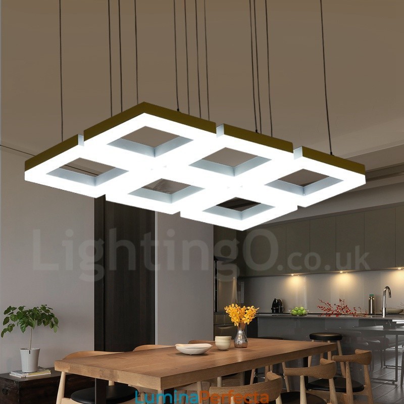 Lampă suspendată modernă, contemporană, cu 6 lumini, din aliaj de aluminiu, cu abajur acrilic