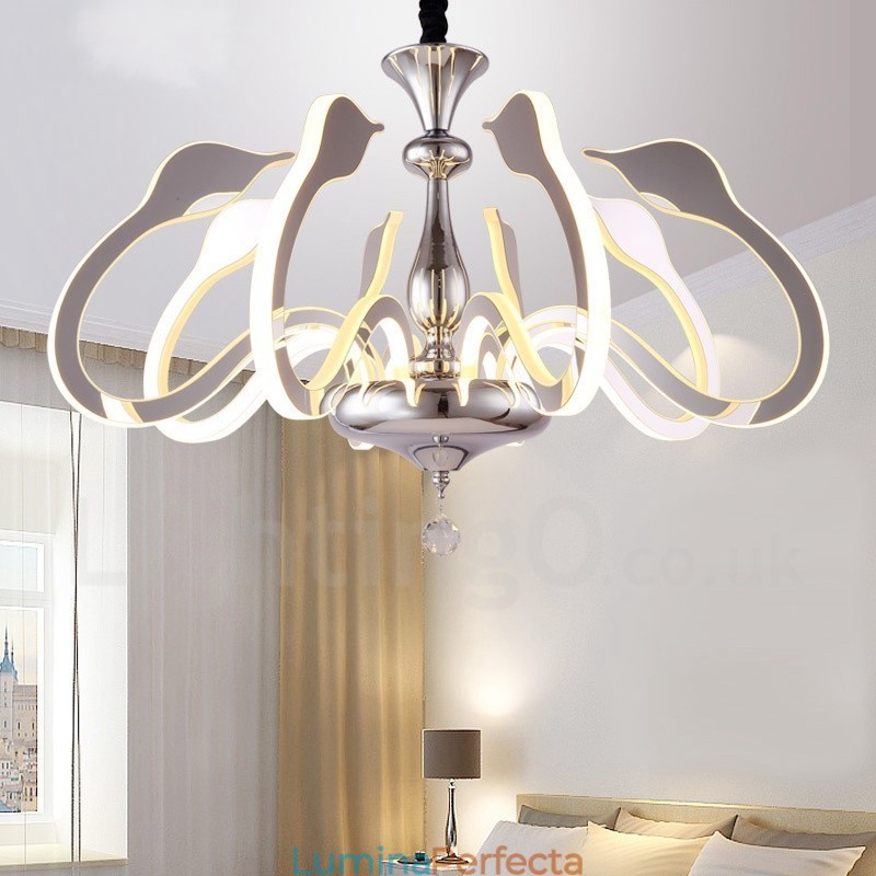 Candelabru din oțel modern și contemporan cu 8 lumini și abajur acrilic