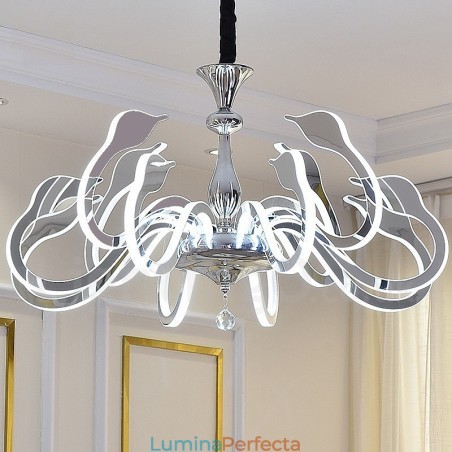 Candelabru din oțel modern și contemporan cu 10 lumini, cu abajur din acril