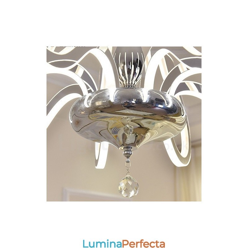 Candelabru din oțel modern și contemporan cu 6 lumini, cu abajur din acril