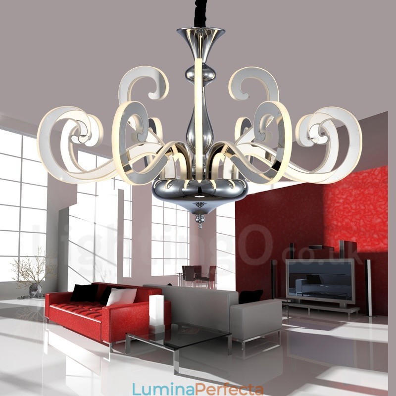 Candelabru din oțel modern și contemporan cu 12 lumini, cu abajur din acril