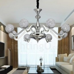 Candelabru din oțel modern și contemporan cu 8 lumini și abajur din aliaj de aluminiu