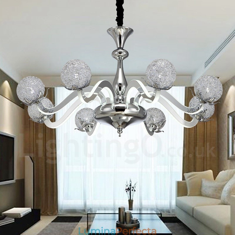 Candelabru din oțel modern și contemporan cu 8 lumini și abajur din aliaj de aluminiu