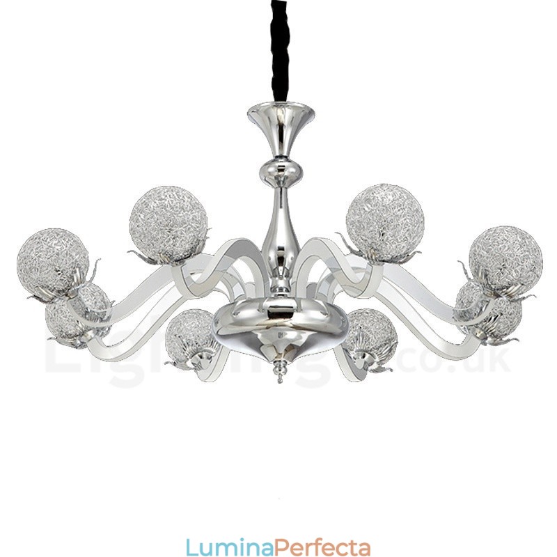 Candelabru din oțel modern și contemporan cu 8 lumini și abajur din aliaj de aluminiu