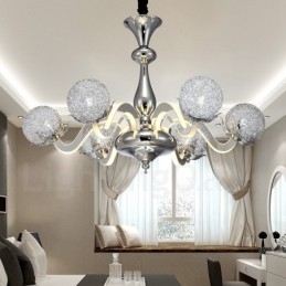 Candelabru din oțel modern și contemporan cu 6 lumini, cu abajur din aliaj de aluminiu