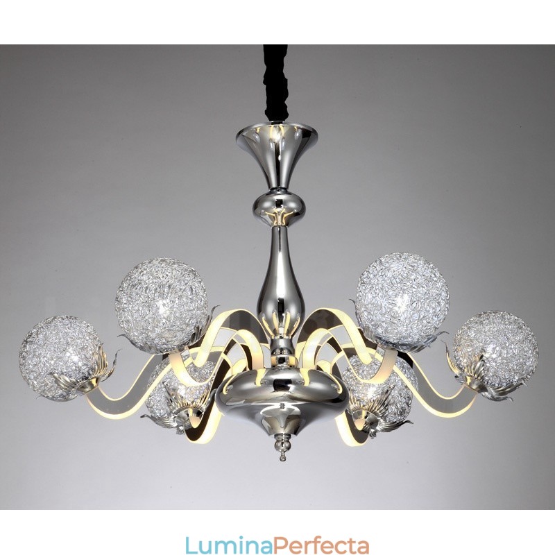 Candelabru din oțel modern și contemporan cu 6 lumini, cu abajur din aliaj de aluminiu