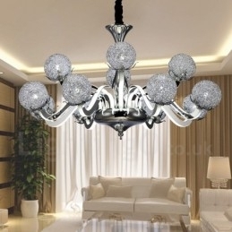 Candelabru din oțel modern și contemporan cu 12 lumini, cu abajur din aliaj de aluminiu