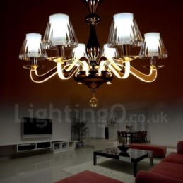 Candelabru din oțel modern și contemporan cu 6 lumini, cu abajur din sticlă