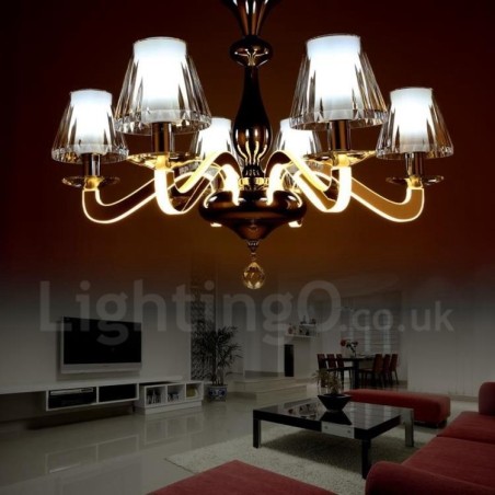 Candelabru din oțel modern și contemporan cu 6 lumini, cu abajur din sticlă Candelabru din oțel modern și contemporan cu 6 lumini, cu abajur din sticlă
