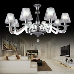 Candelabru din oțel modern și contemporan cu 6 lumini, cu abajur din sticlă
