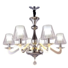 Candelabru din oțel modern și contemporan cu 6 lumini, cu abajur din sticlă
