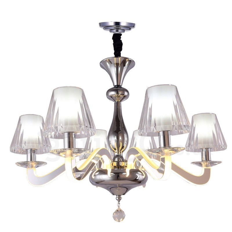 Candelabru din oțel modern și contemporan cu 6 lumini, cu abajur din sticlă
