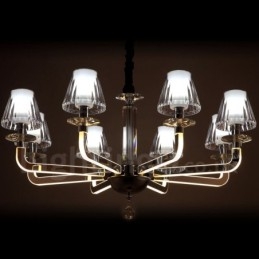 Candelabru din cristal, modern și contemporan, cu 8 lumini, cu abajur din sticlă