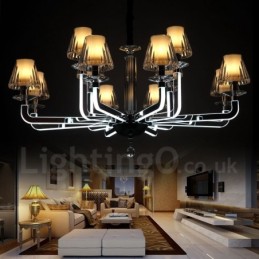 Candelabru din cristal, modern și contemporan, cu 12 lumini, cu abajur din sticlă