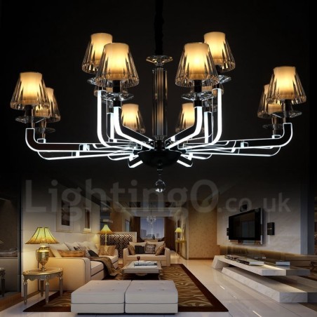 Candelabru din cristal, modern și contemporan, cu 12 lumini, cu abajur din sticlă Candelabru din cristal, modern și contemporan, cu 12 lumini, cu abajur din sticlă