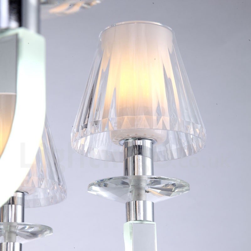 Candelabru din cristal, modern și contemporan, cu 12 lumini, cu abajur din sticlă