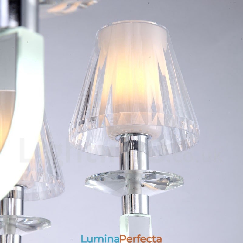 Candelabru din cristal, modern și contemporan, cu 6 lumini, cu abajur din sticlă