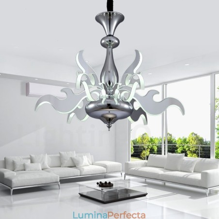 Candelabru din oțel modern și contemporan cu 9 lumini și abajur acrilic Candelabru din oțel modern și contemporan cu 9 lumini și abajur acrilic