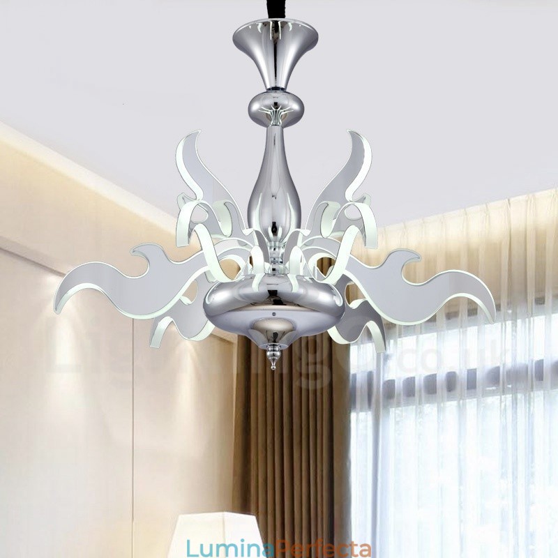 Candelabru din oțel modern și contemporan cu 9 lumini și abajur acrilic
