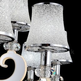 Candelabru din oțel modern și contemporan cu 12 lumini, cu abajur din sticlă