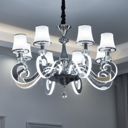 Candelabru din oțel modern și contemporan cu 8 lumini, cu abajur din sticlă