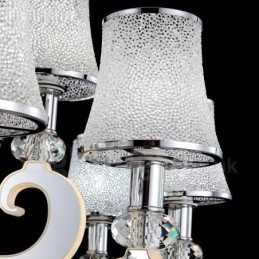 Candelabru din oțel modern și contemporan cu 8 lumini, cu abajur din sticlă