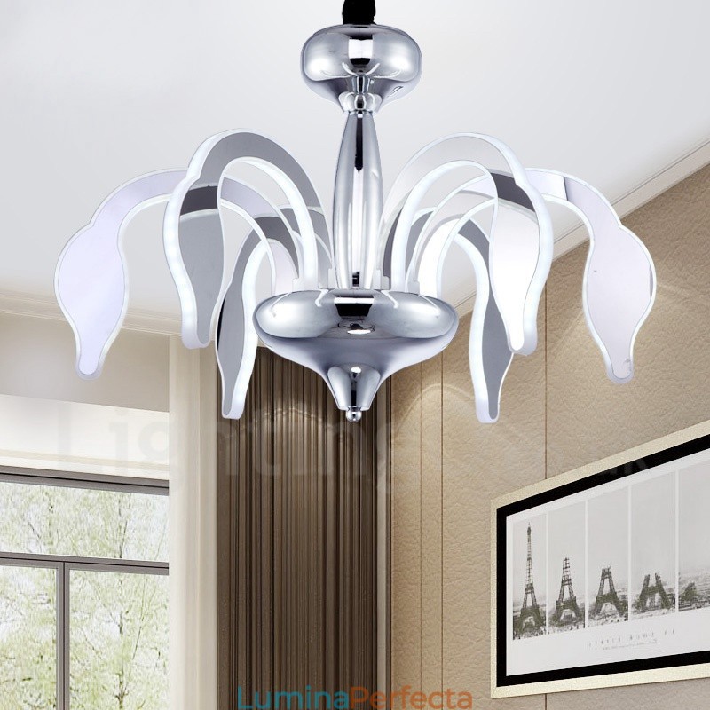 Candelabru din oțel modern și contemporan cu 6 lumini, cu abajur din acril