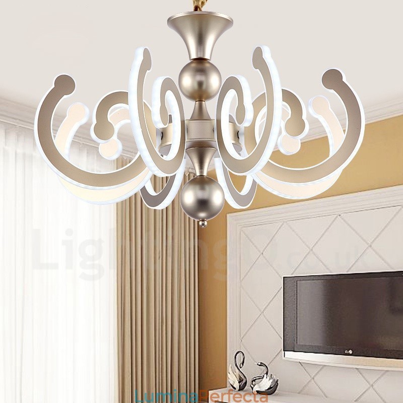 Candelabru din oțel modern și contemporan cu 8 lumini, cu abajur din acril