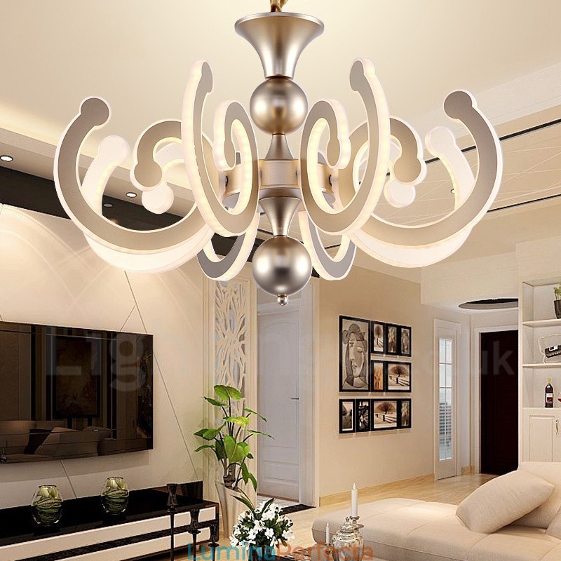 Candelabru din oțel modern și contemporan cu 8 lumini, cu abajur din acril