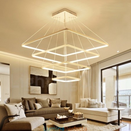 Lampă suspendată modernă, contemporană, cu 4 lumini, din aliaj de aluminiu, cu abajur acrilic Lampă suspendată modernă, contemporană, cu 4 lumini, din aliaj de aluminiu, cu abajur acrilic