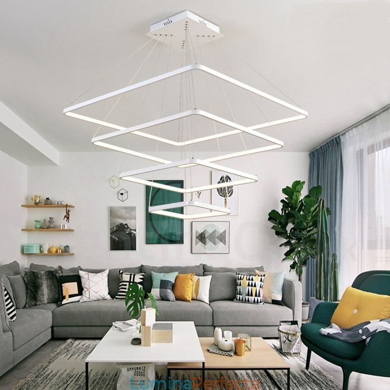 Lampă suspendată modernă, contemporană, cu 4 lumini, din aliaj de aluminiu, cu abajur acrilic