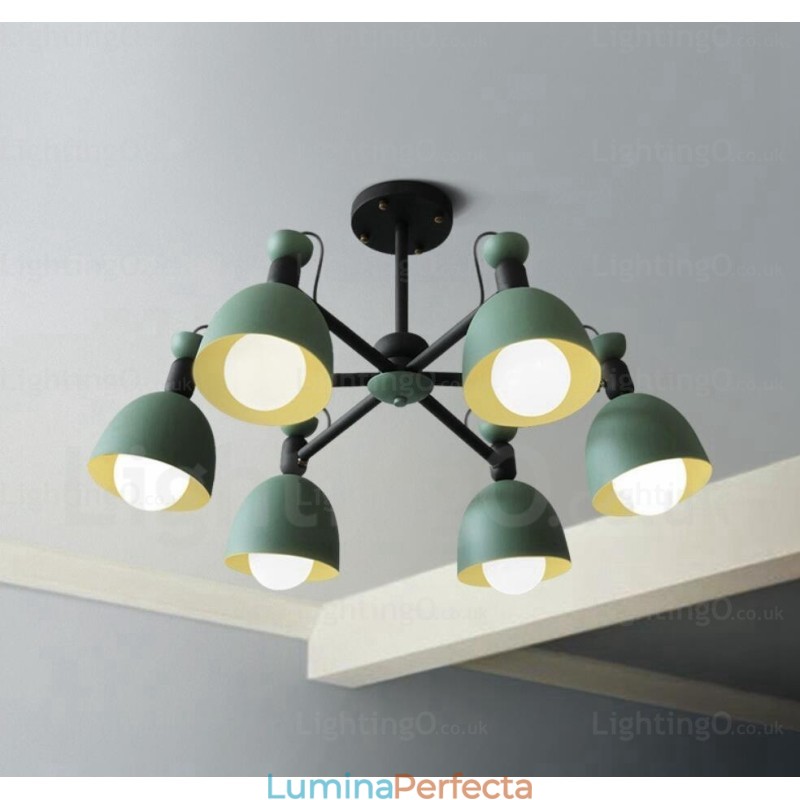 Candelabru nordic cu 6 lumini cu abajur din aliaj de aluminiu