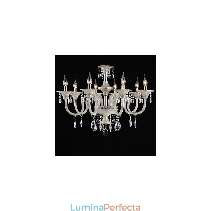 8 Lumini Stilul palatului Candelabru de sticla cu bec de lumanare