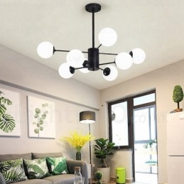 Candelabru contemporan modern cu 8 lumini cu abajur din sticlă
