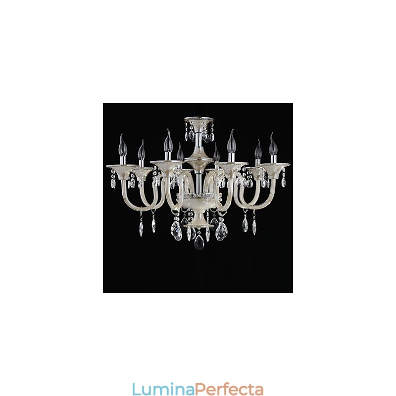 8 Lumini Stilul palatului Candelabru de sticla cu bec de lumanare