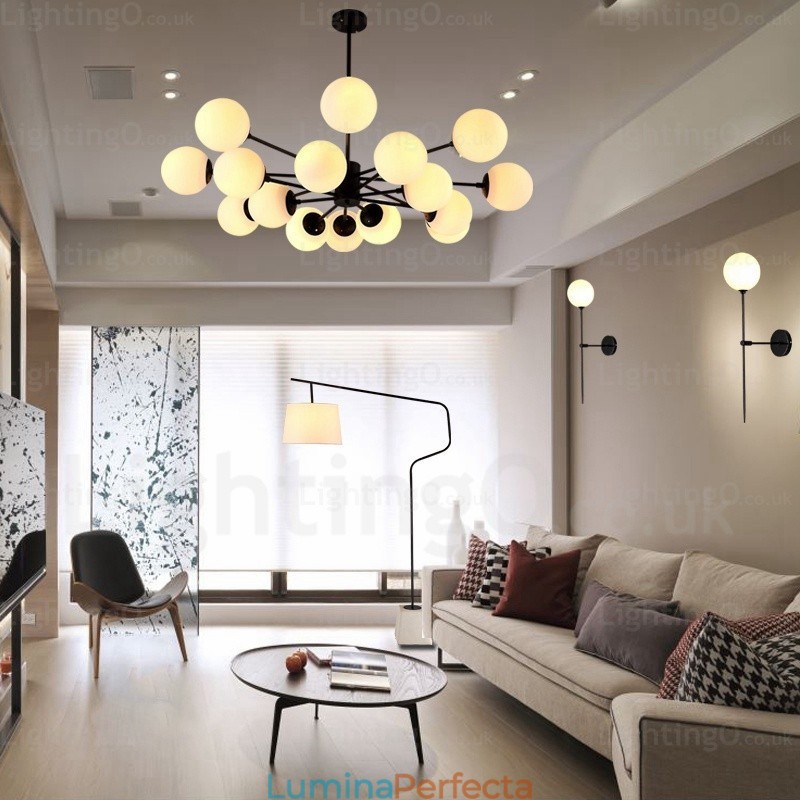 Candelabru nordic cu 16 lumini cu abajur din sticlă
