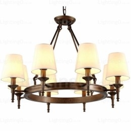 Lampă de suspendare rustică nordică cu 8 lumini cu abajur din material textil