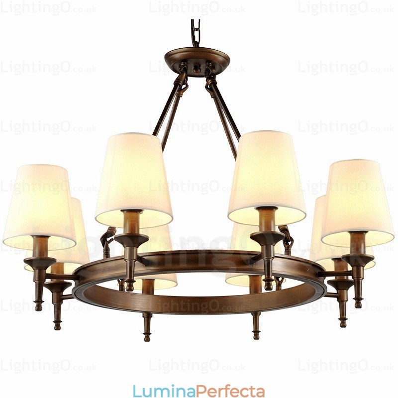 Lampă de suspendare rustică nordică cu 8 lumini cu abajur din material textil