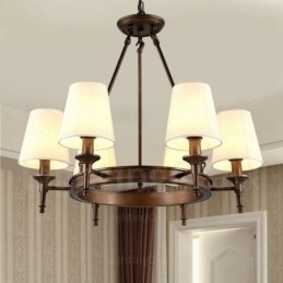 Lampă de suspendare rustică nordică cu 6 lumini cu abajur din material textil