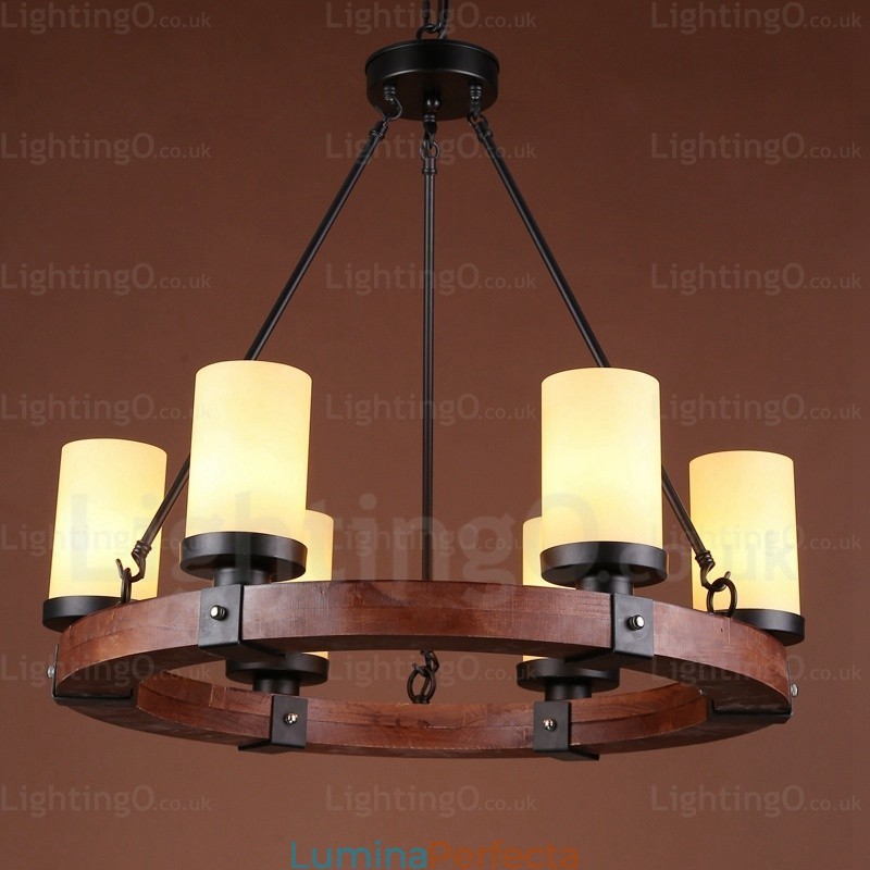Lampă de suspendare rustică rustică cu 6 lumini cu abajur din sticlă