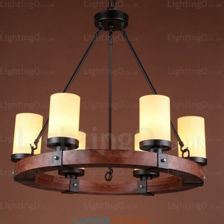 Lampă de suspendare rustică rustică cu 6 lumini cu abajur din sticlă Lampă de suspendare rustică rustică cu 6 lumini cu abajur din sticlă