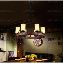 Lampă de suspendare rustică rustică cu 6 lumini cu abajur din sticlă