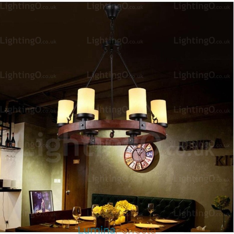 Lampă de suspendare rustică rustică cu 6 lumini cu abajur din sticlă