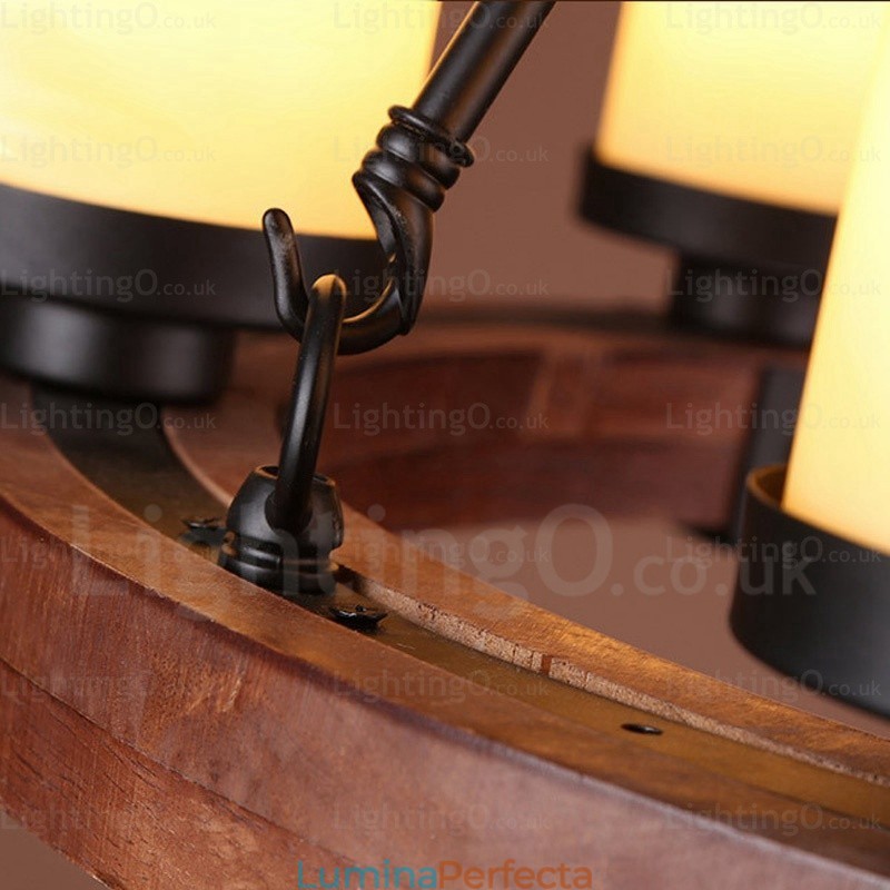 Lampă de suspendare rustică rustică cu 6 lumini cu abajur din sticlă