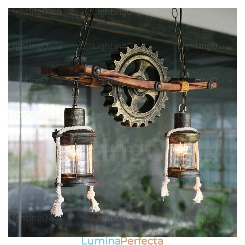 2 lumini Country Rustic Vintage Retro Pandantiv cu abajur din sticlă