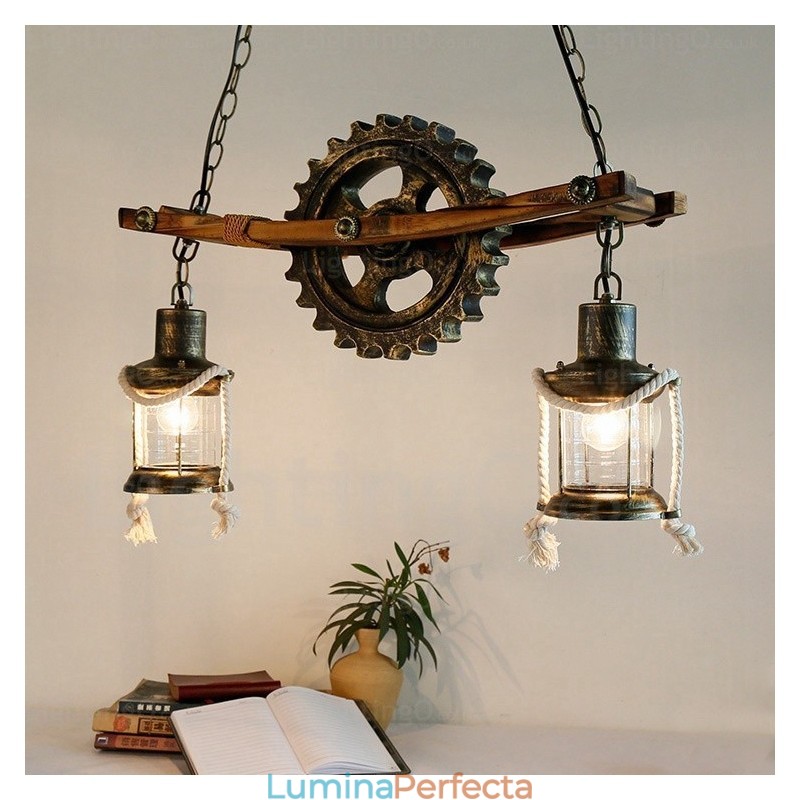 2 lumini Country Rustic Vintage Retro Pandantiv cu abajur din sticlă
