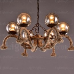 Lampă suspendată vintage retro cu 6 lumini cu abajur din sticlă