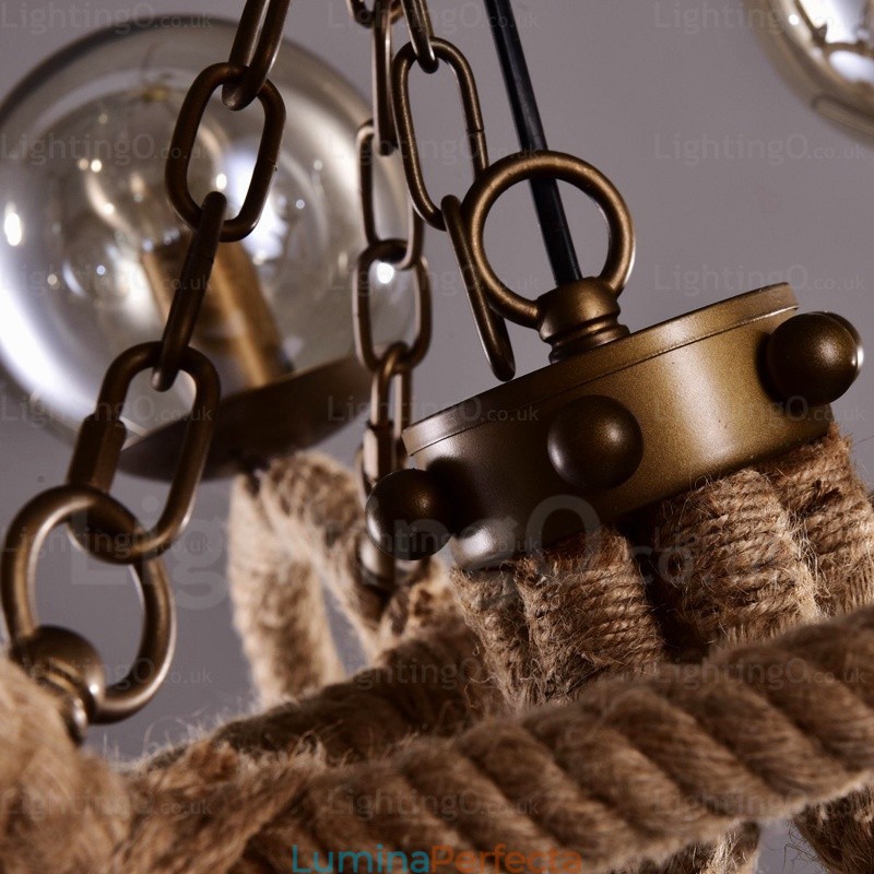 Lampă suspendată vintage retro cu 6 lumini cu abajur din sticlă