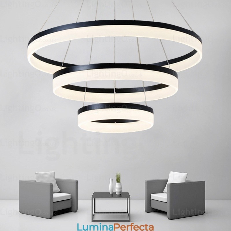 Lampă suspendată Wi Fi Smart Dimmable cu 3 inele, modernă și contemporană, cu abajur din acril