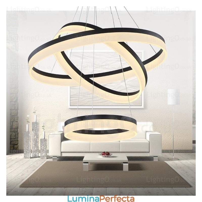 Lampă suspendată Wi Fi Smart Dimmable cu 3 inele, modernă și contemporană, cu abajur din acril